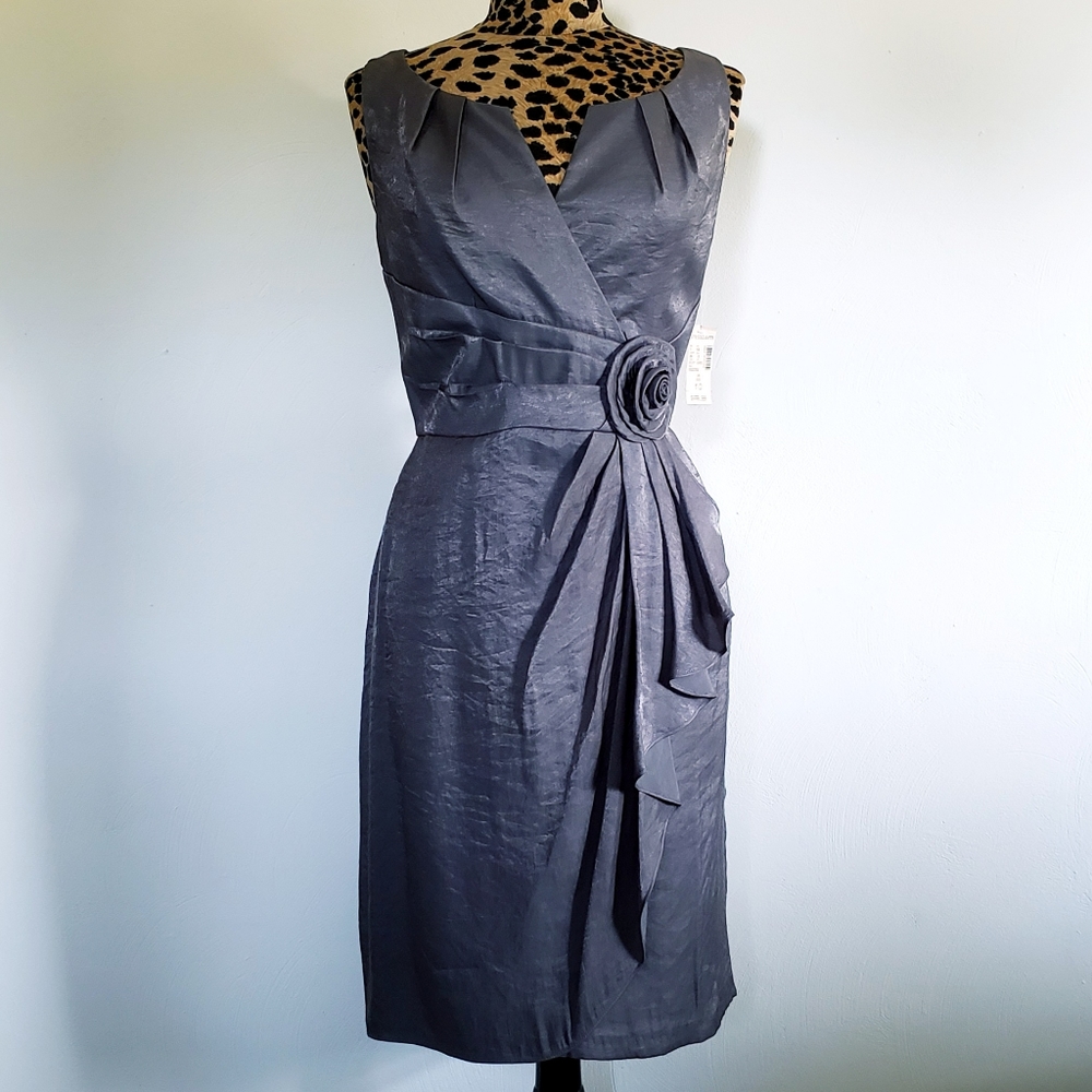 DRESS BARN COLLECTION Gray Dress w/ Fabric Flower